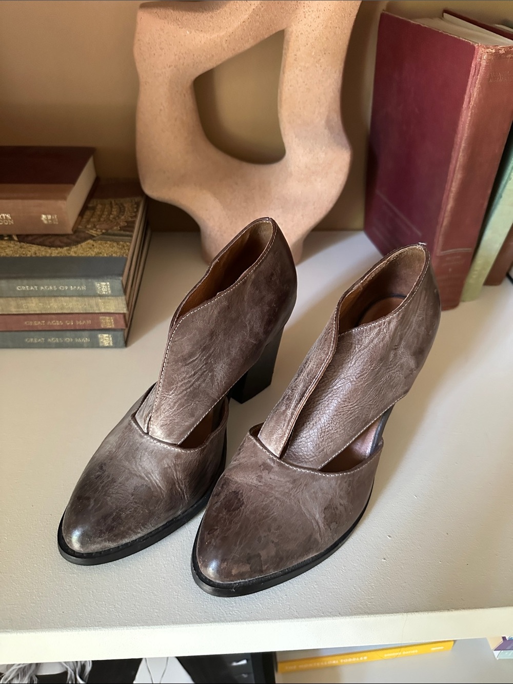 Jeffrey Campbell Brown Sculpted V-Cut Block Heel Booties